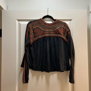 Bohemian Black and Orange Long Sleeve Top